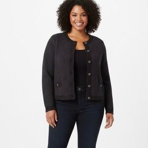 Torrid Womens Plus Size Cardigan‎ Sweater Black Button Front Pockets 3X Career